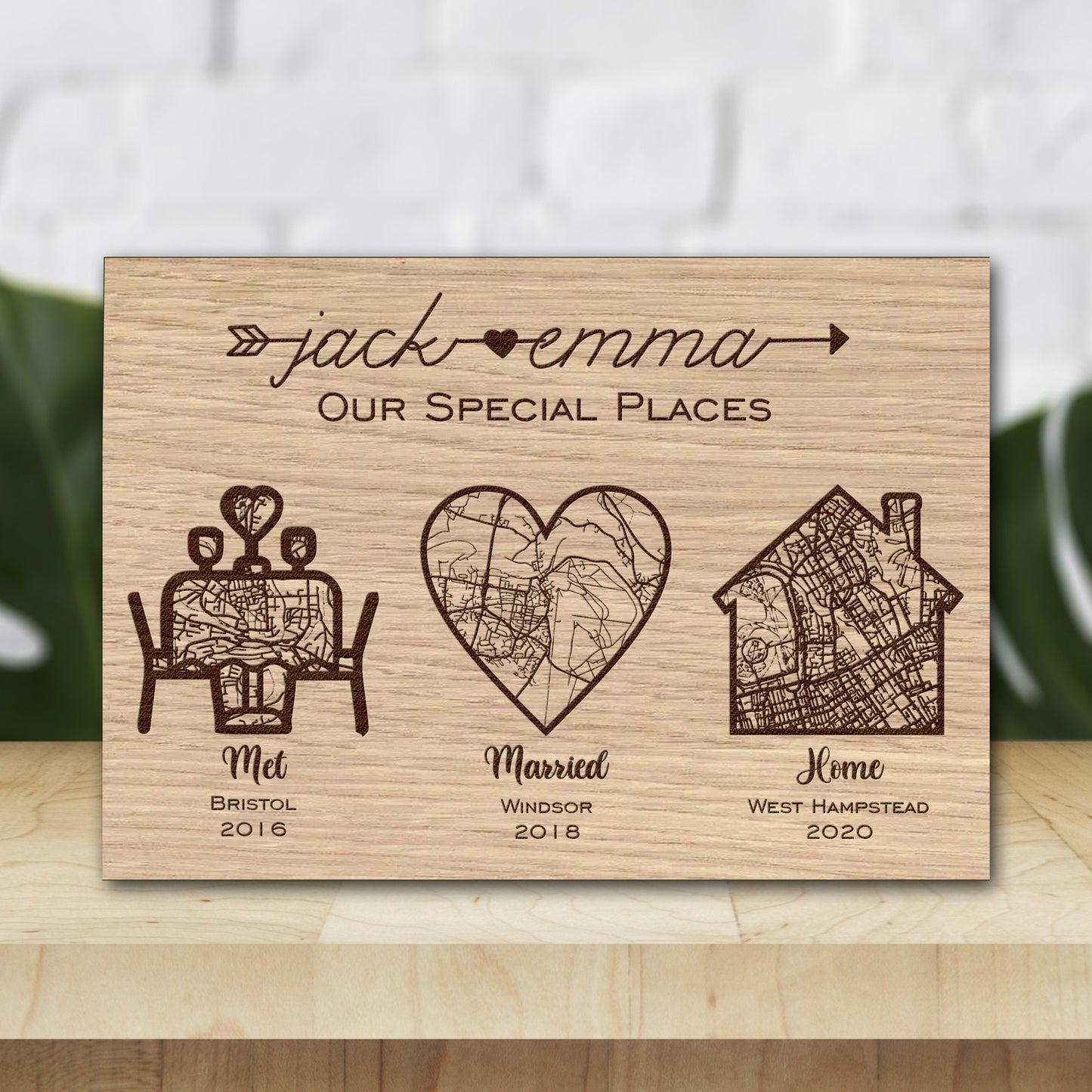 Couples Engraved Favourite Locations - Journey Map Plaque