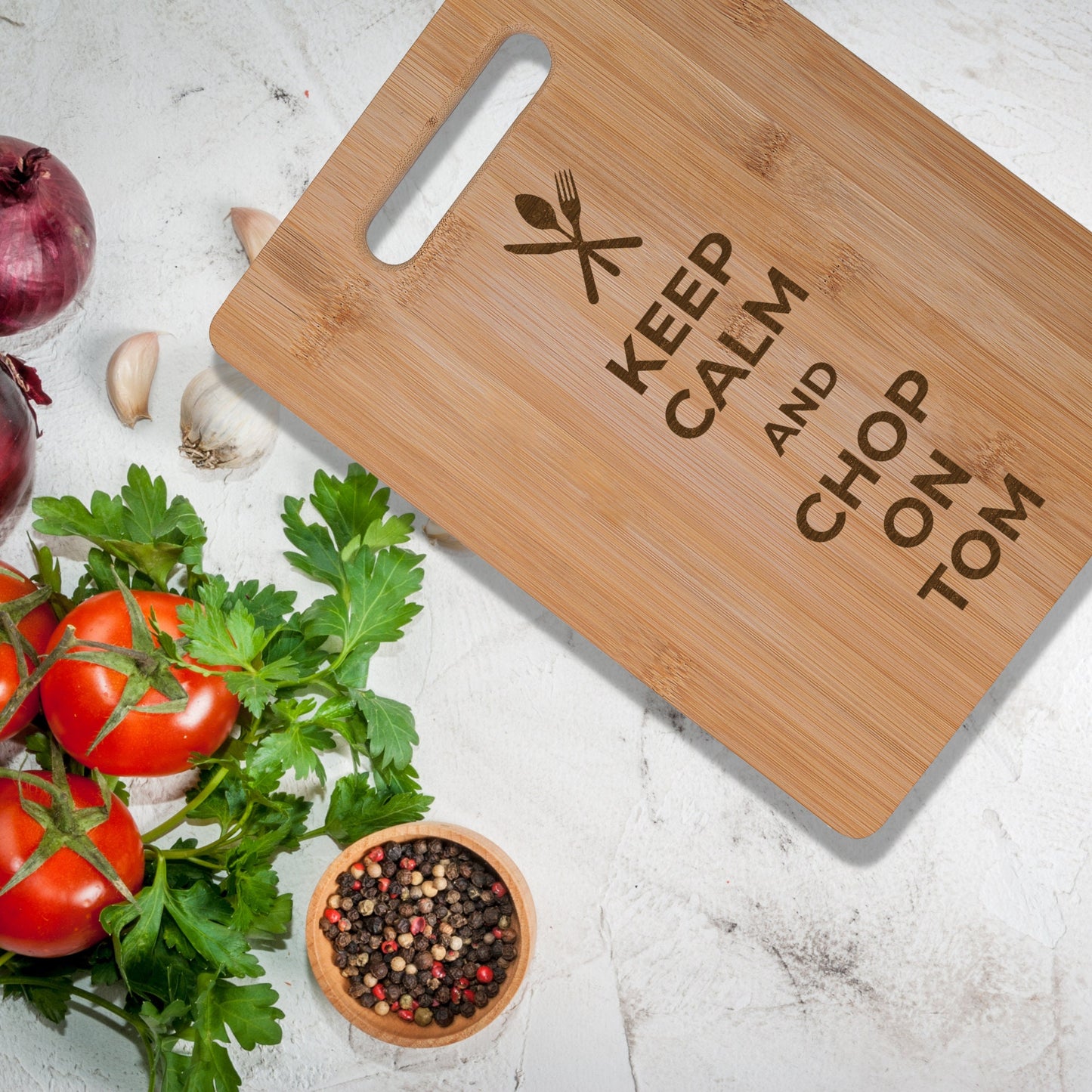 Personalised Bamboo Chopping Board Keep Calm and Chop on
