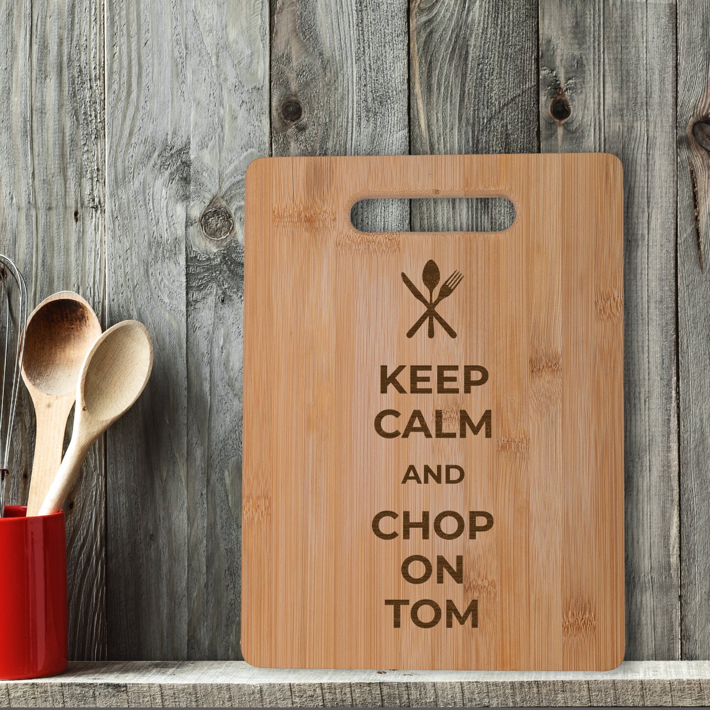 Personalised Bamboo Chopping Board Keep Calm and Chop on