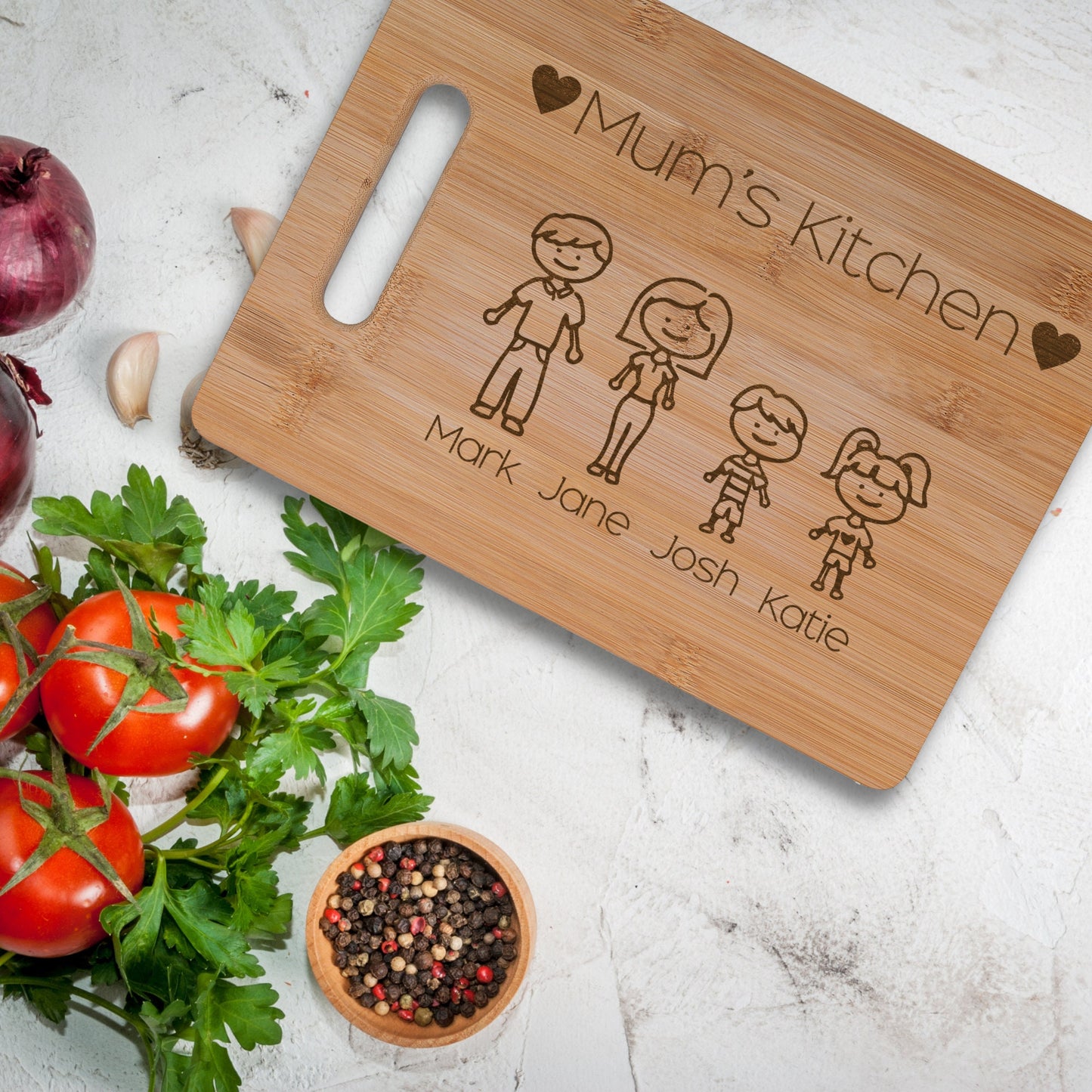 Personalised Bamboo Chopping Board Family Kitchen