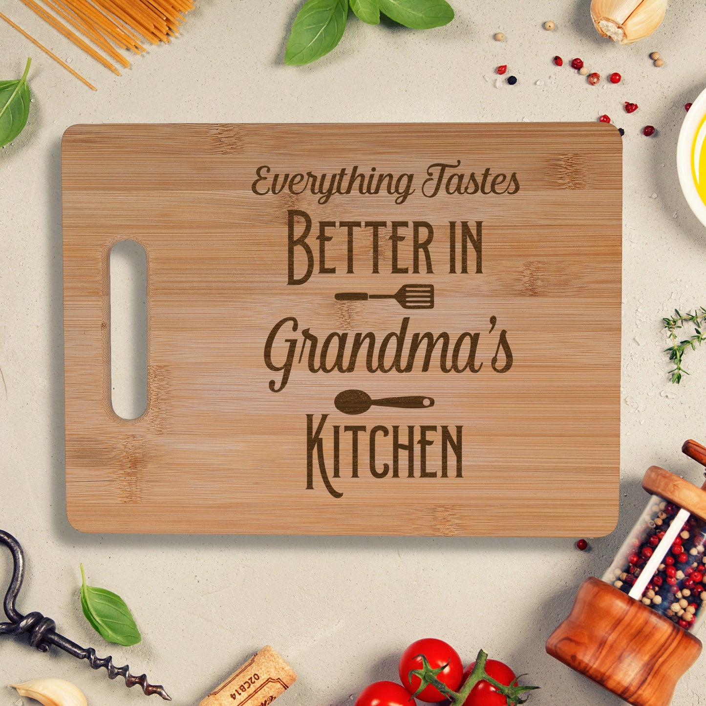 Personalised Bamboo Chopping Board Everything tastes better in Grandma's Kitchen