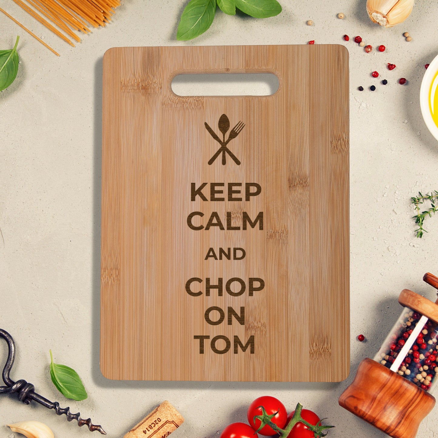 Personalised Bamboo Chopping Board Keep Calm and Chop on