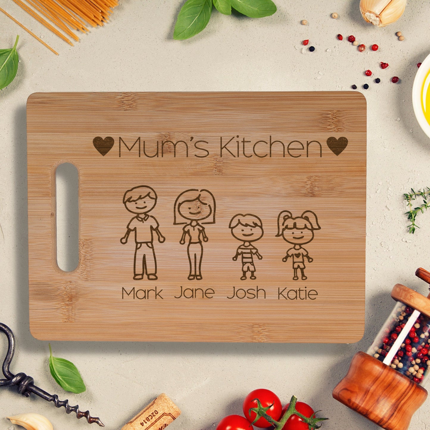 Personalised Bamboo Chopping Board Family Kitchen