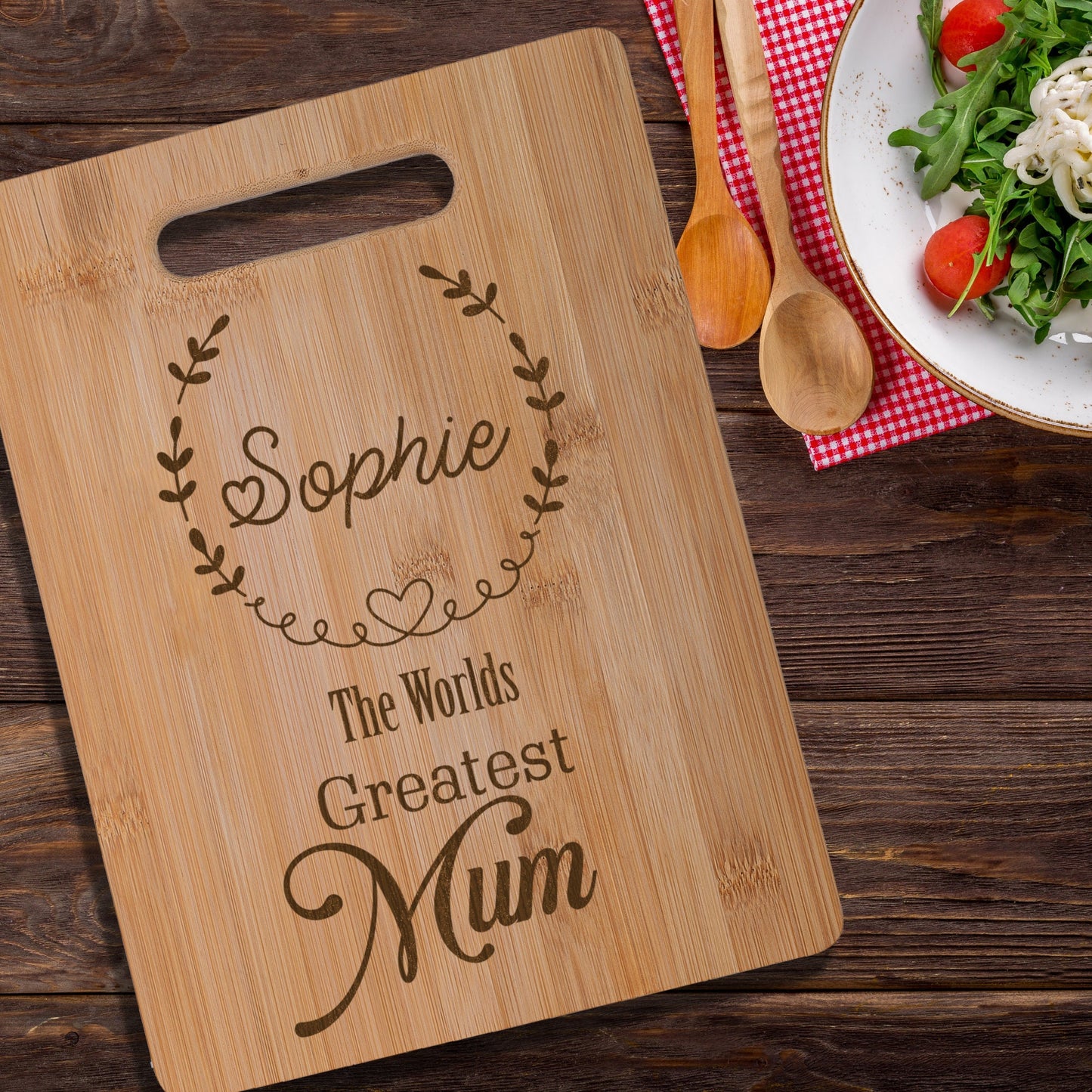 Worlds Greatest Mother Real Bamboo Chopping Board Perfect Mother's Day Gift for the Kitchen 30 x 23 cm