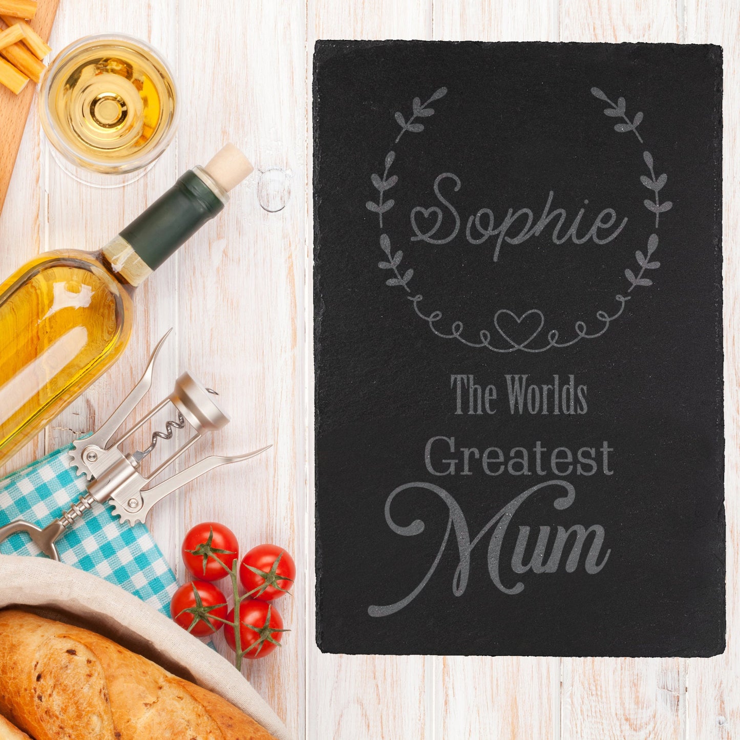 The Greatest Mum Engraved Slate Cheeseboard / Table mat Placemat - Gift for Mother's Day / Birthday / Housewarming