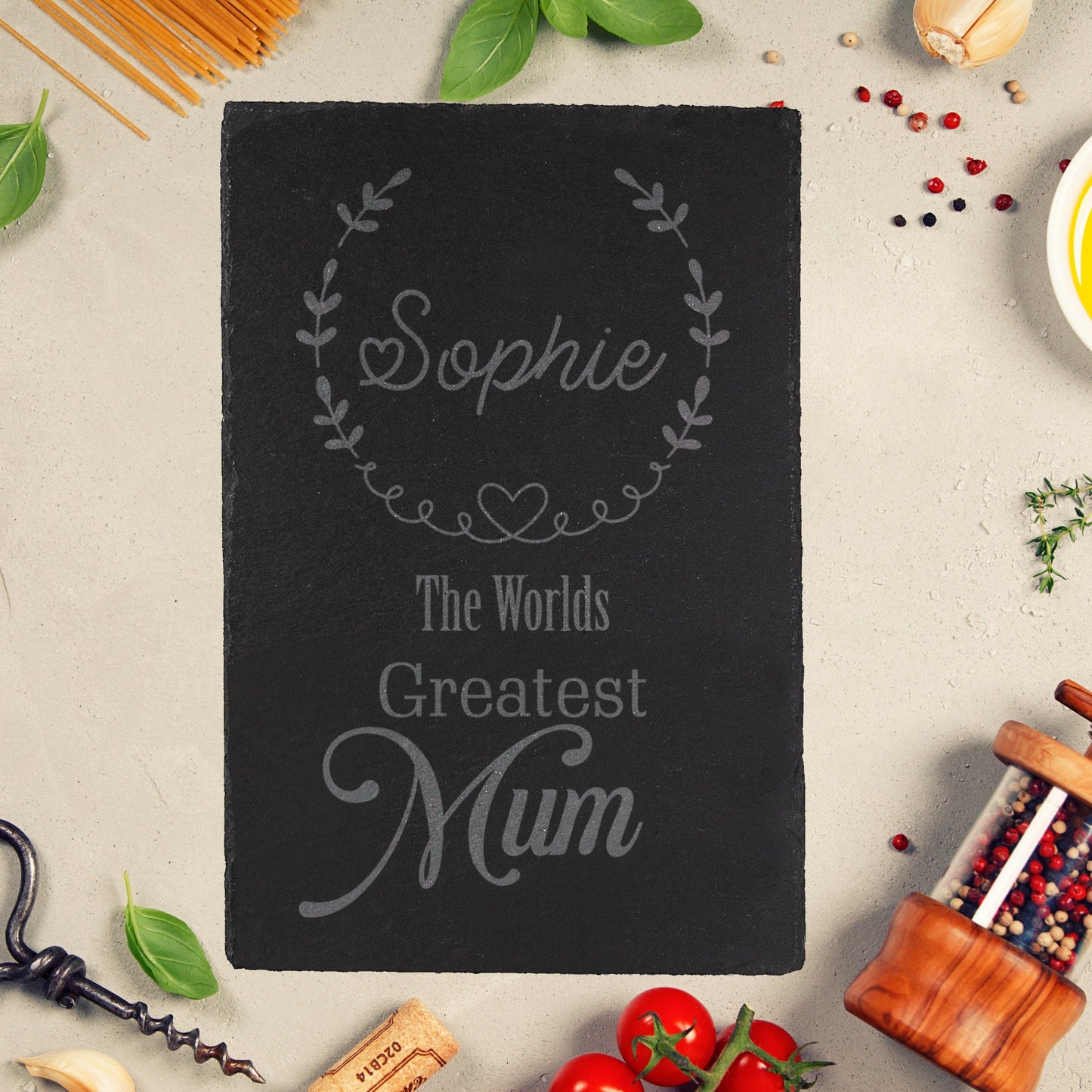 The Greatest Mum Engraved Slate Cheeseboard / Table mat Placemat - Gift for Mother's Day / Birthday / Housewarming