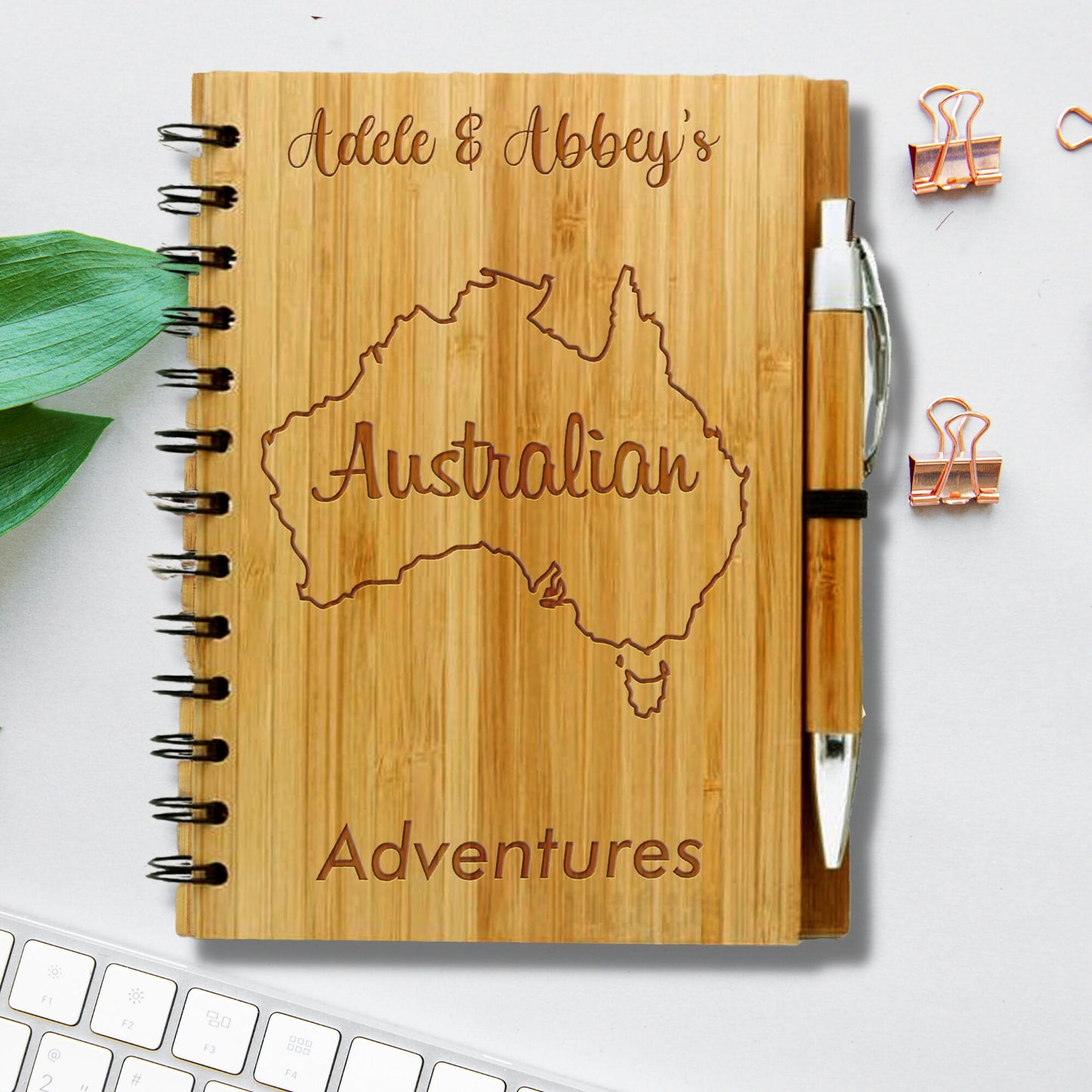 Australian Adventure Personalised A5 Bamboo Notebook / Travel Diary / Journal - Eco Friendly Sustainable Gift for Travellers