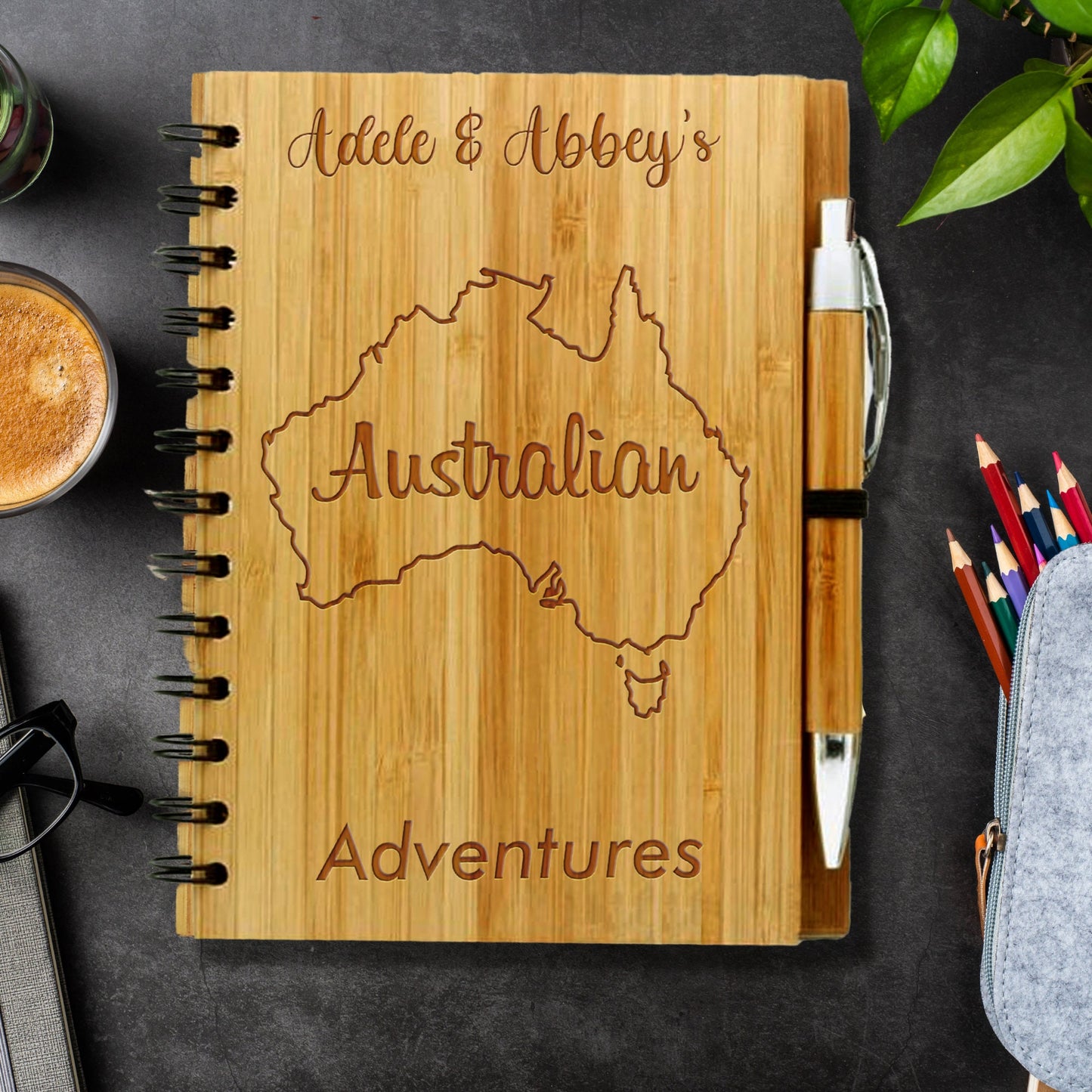Australian Adventure Personalised A5 Bamboo Notebook / Travel Diary / Journal - Eco Friendly Sustainable Gift for Travellers