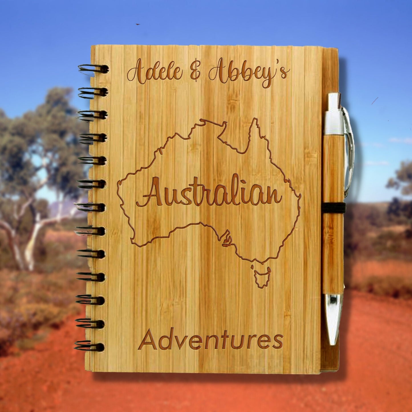 Australian Adventure Personalised A5 Bamboo Notebook / Travel Diary / Journal - Eco Friendly Sustainable Gift for Travellers