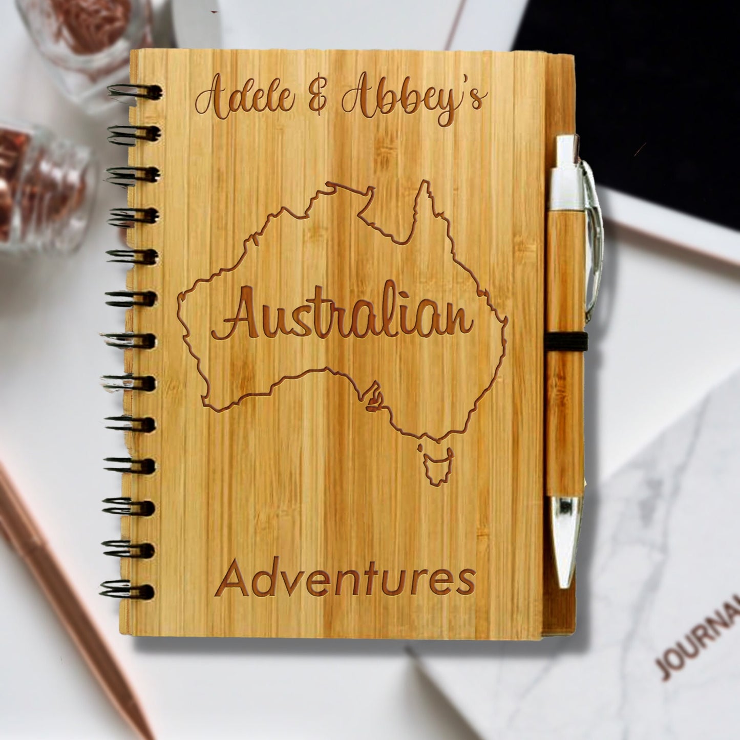 Australian Adventure Personalised A5 Bamboo Notebook / Travel Diary / Journal - Eco Friendly Sustainable Gift for Travellers