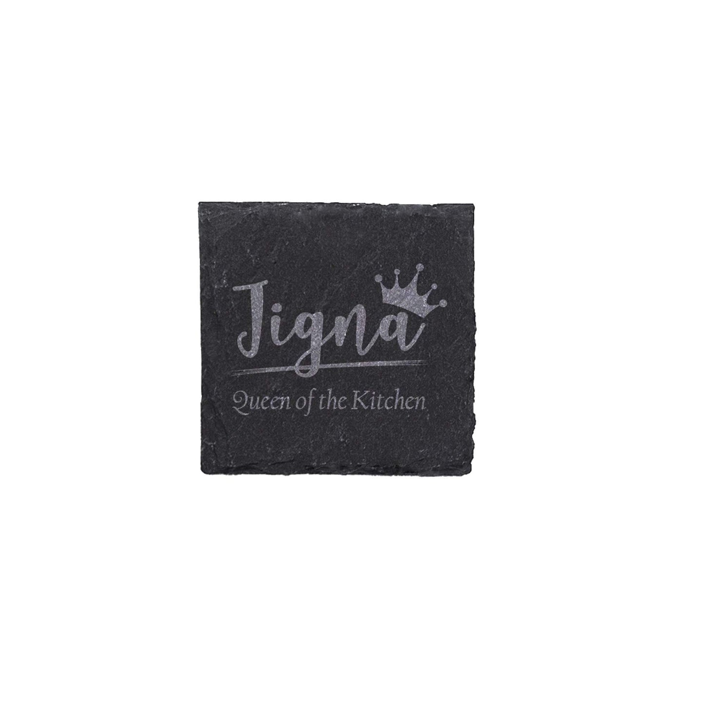 Personalised Slate Coaster Set for Couples - Queen of the Kitchen / Chef in Training - Funny Cute Gift - New Home, Birthday, Anniversary