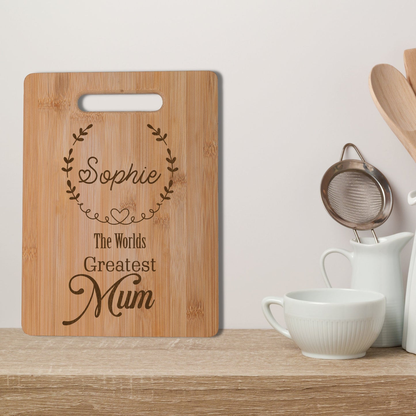 Worlds Greatest Mother Real Bamboo Chopping Board Perfect Mother's Day Gift for the Kitchen 30 x 23 cm