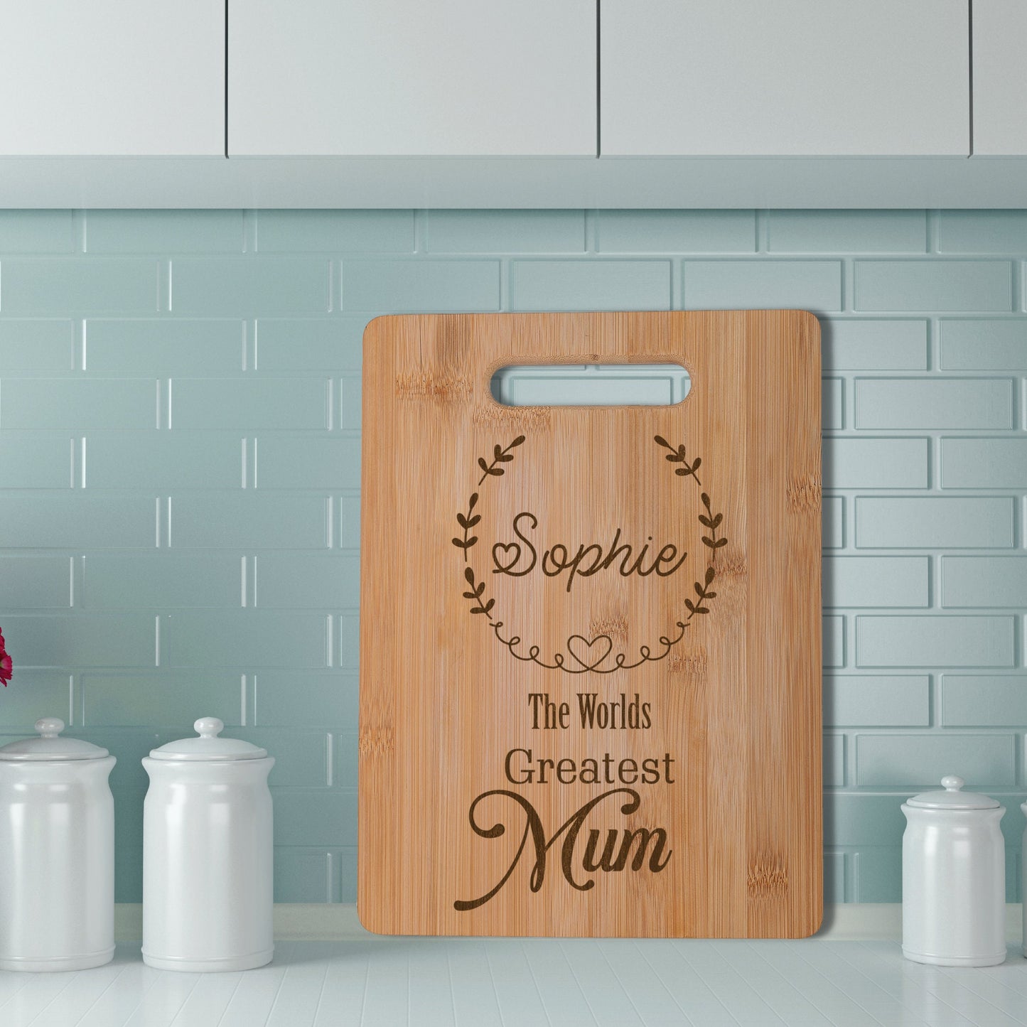 Worlds Greatest Mother Real Bamboo Chopping Board Perfect Mother's Day Gift for the Kitchen 30 x 23 cm