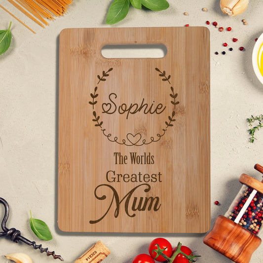 Worlds Greatest Mother Real Bamboo Chopping Board Perfect Mother's Day Gift for the Kitchen 30 x 23 cm