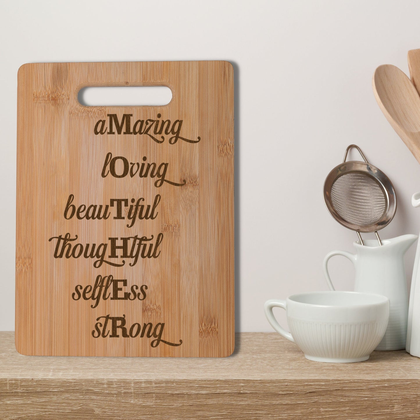 Inspiring words for Mother Real Bamboo Chopping Board Perfect Mother's Day Gift for the Kitchen 30 x 23 cm