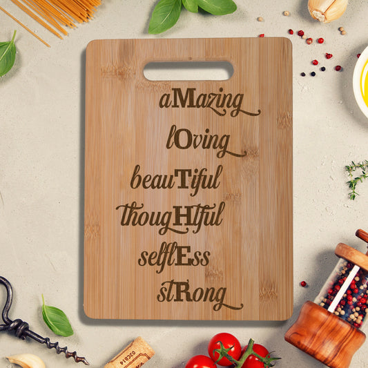 Inspiring words for Mother Real Bamboo Chopping Board Perfect Mother's Day Gift for the Kitchen 30 x 23 cm