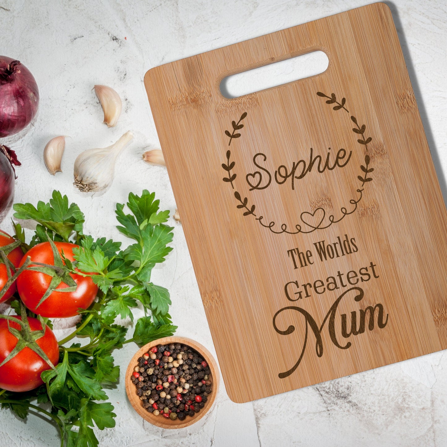 Worlds Greatest Mother Real Bamboo Chopping Board Perfect Mother's Day Gift for the Kitchen 30 x 23 cm