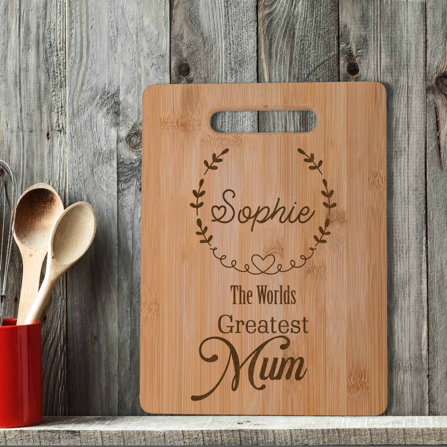 Worlds Greatest Mother Real Bamboo Chopping Board Perfect Mother's Day Gift for the Kitchen 30 x 23 cm